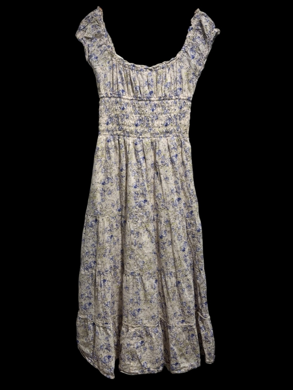 Sim and Sam Boho Smocked Ruffle Swirl Maxi Dress | Medium - Picture 3 of 12